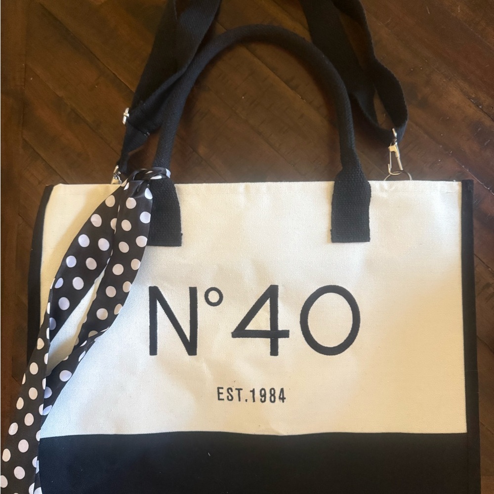 N°40 Canvas Tote Bag Black White Shoulder Bag Large Work Tote